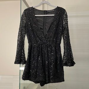 Haute Rogue Sequins Romper, Black, Size Small